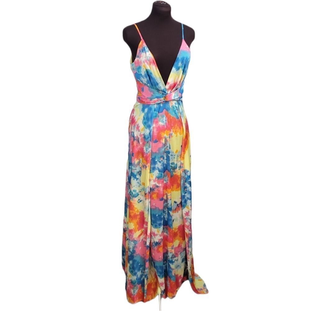 Fashion Nova Multicolor Watercolor Maxi Dress